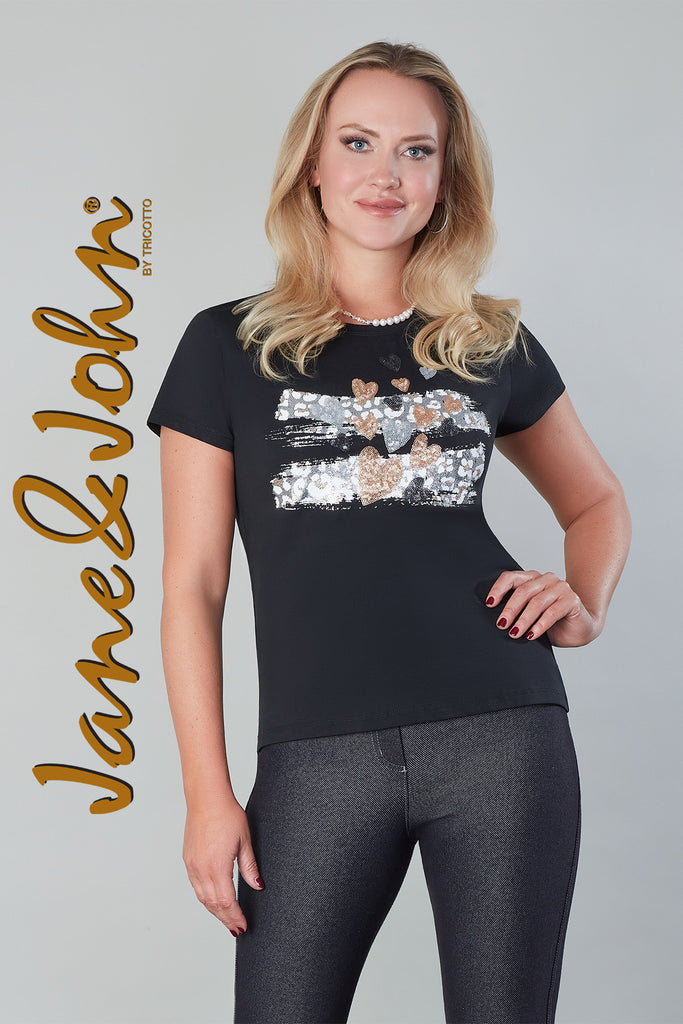 Jane & John Black-gold sequin t-shirt