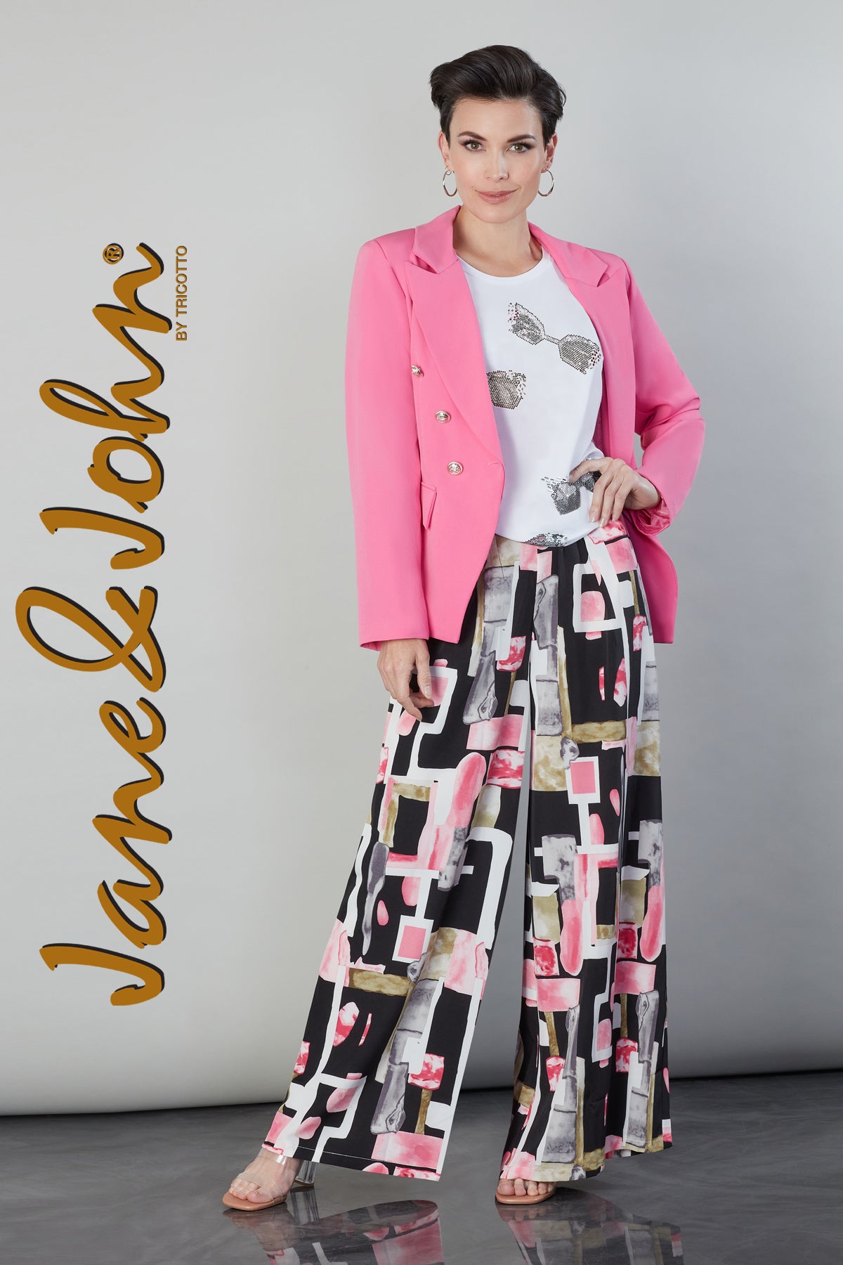 Jane & John Pink black Palazzo Pant With Pull Elastic Waistband