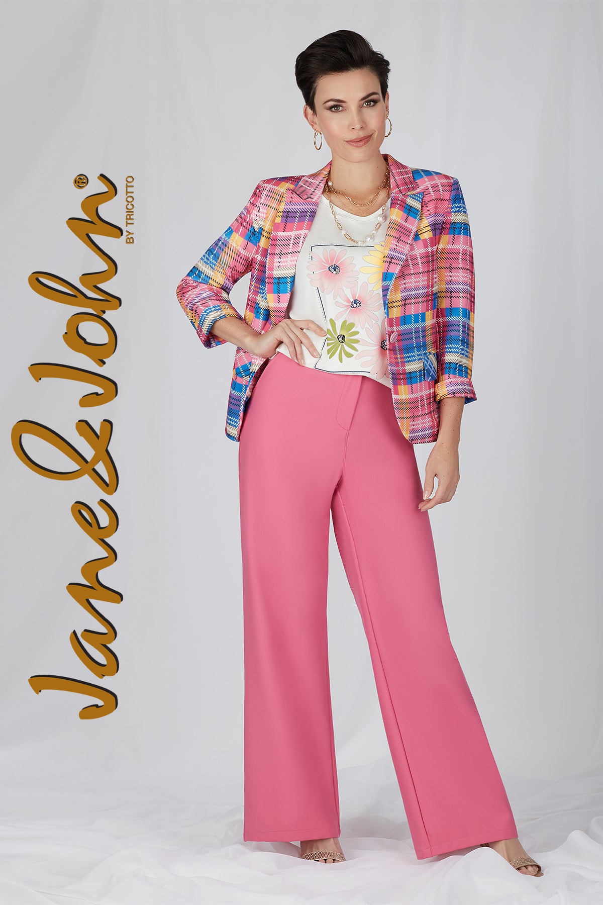 Jane & John Pink Plaid Jacket with pockets and button front