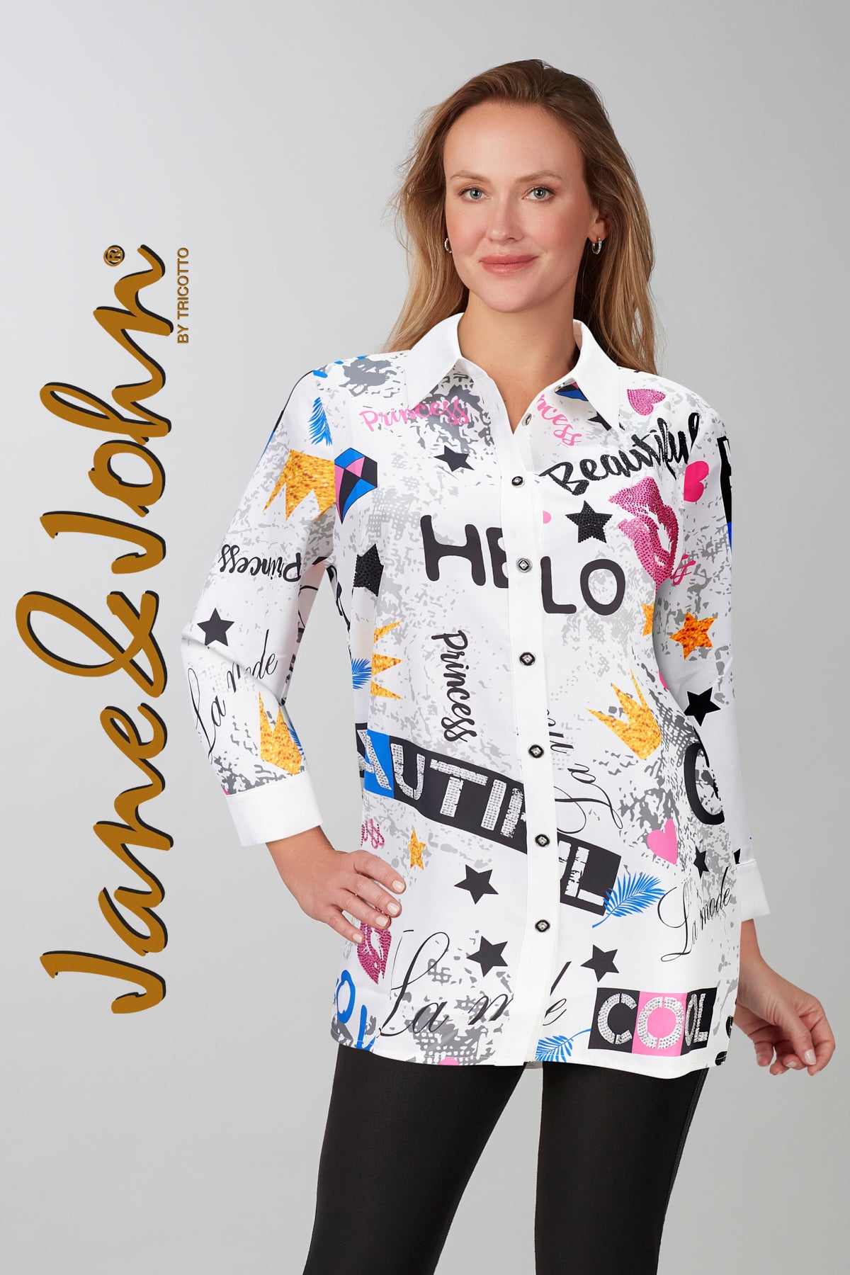 Jane & John Blouse with sequin fashion print detail.