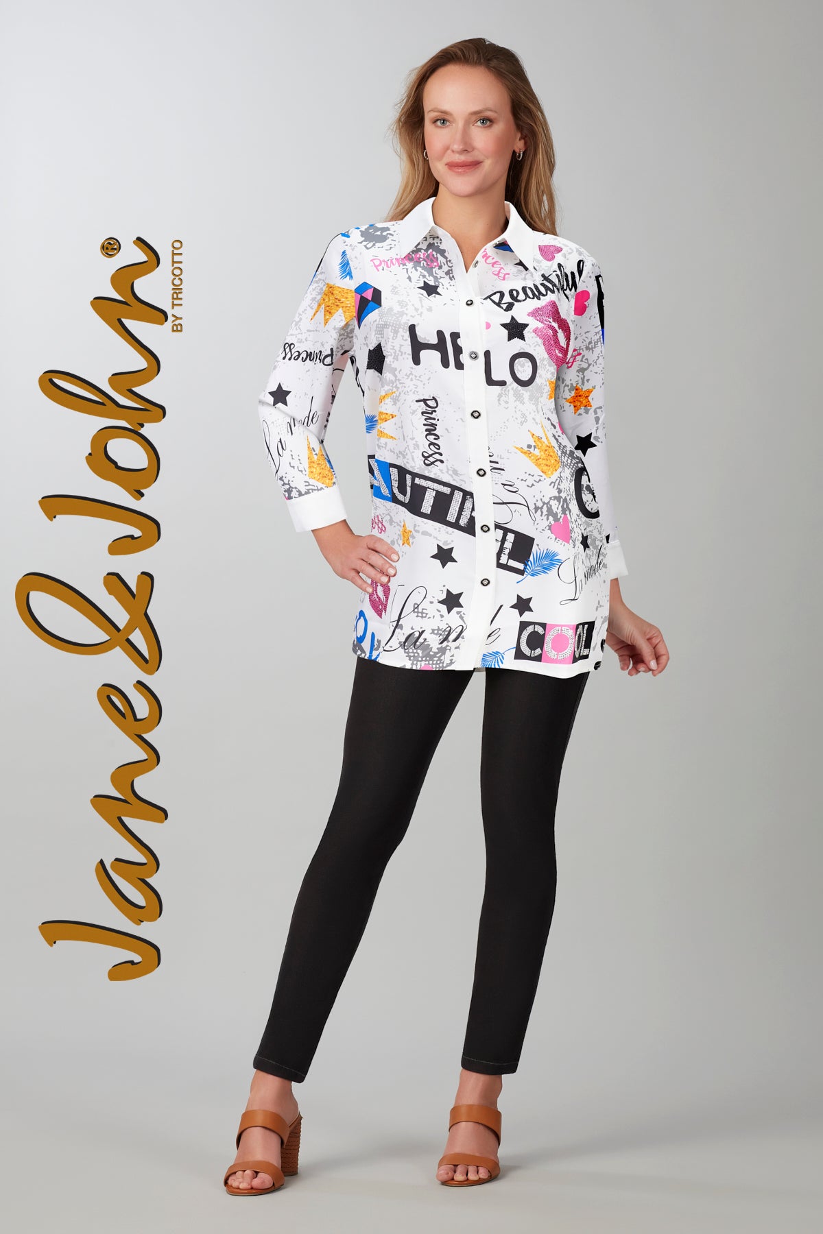 Jane & John Blouse with sequin fashion print detail.