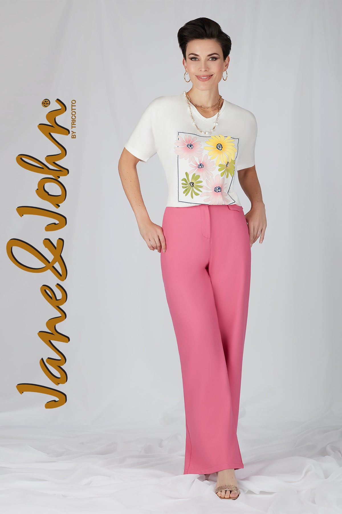 Jane & John Pink Wide Leg Pant With Zipper Front and Pockets