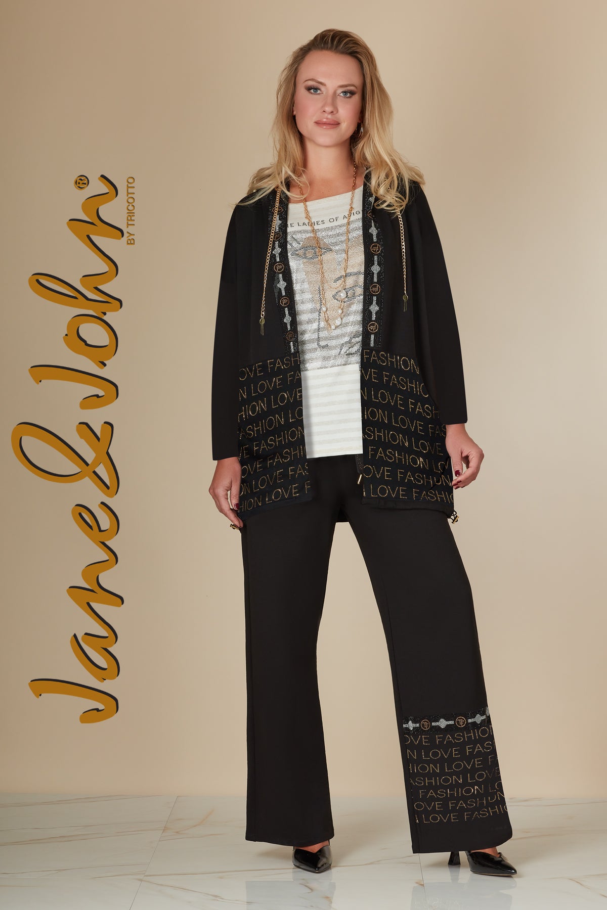 Jane & John Open Front Hoodie Cardigan With Gold-silver sequin print detail