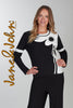 Black white sweater with front sequin floral detail