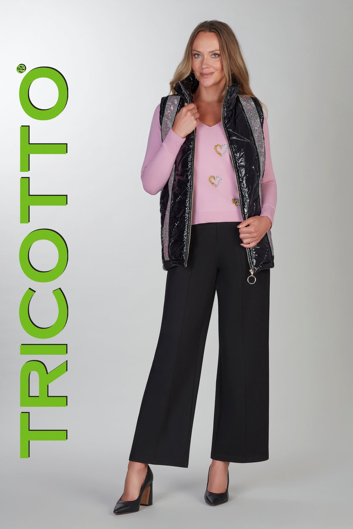 Black nylon vest with sequin detail on front & back