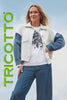 Off white eyelash knit cardigan sweater with denim drop sleeves