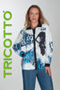 Blue black high fashion blouse with sequin accent on front and back