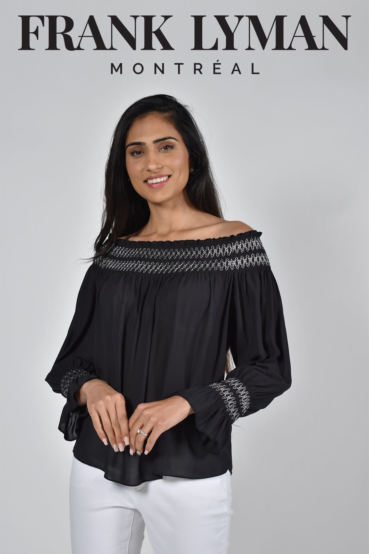 Frank Lyman Montreal Off The Shoulder Top-Buy Frank Lyman Montreal Tops Online-Frank Lyman Montreal Black-Silver Top