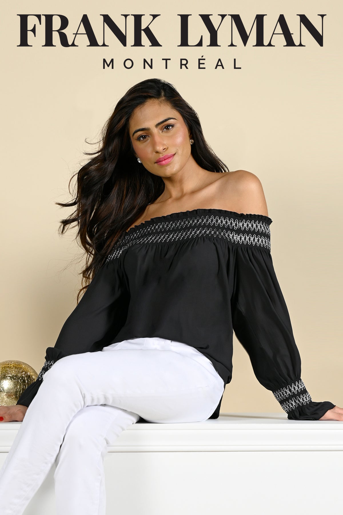 Frank Lyman Montreal Off The Shoulder Top-Buy Frank Lyman Montreal Tops Online-Frank Lyman Montreal Black-Silver Top