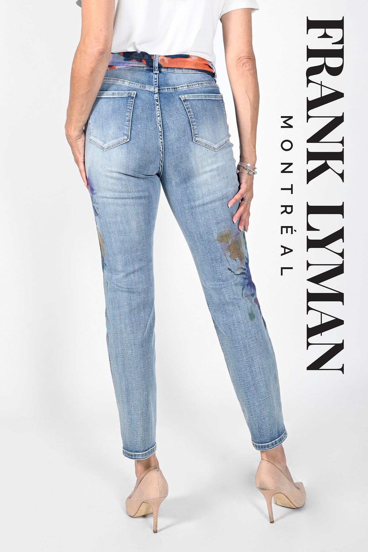 Buy Frank Lyman Montreal Jeans Online-Frank Lyman Montreal Jeans Online-Frank Lyman Montreal Blue Jeans-Women's Online Denim Shop-Frank Lyman Montreal Sequin Jeans-Frank Lyman Montreal Floral Applique Jeans