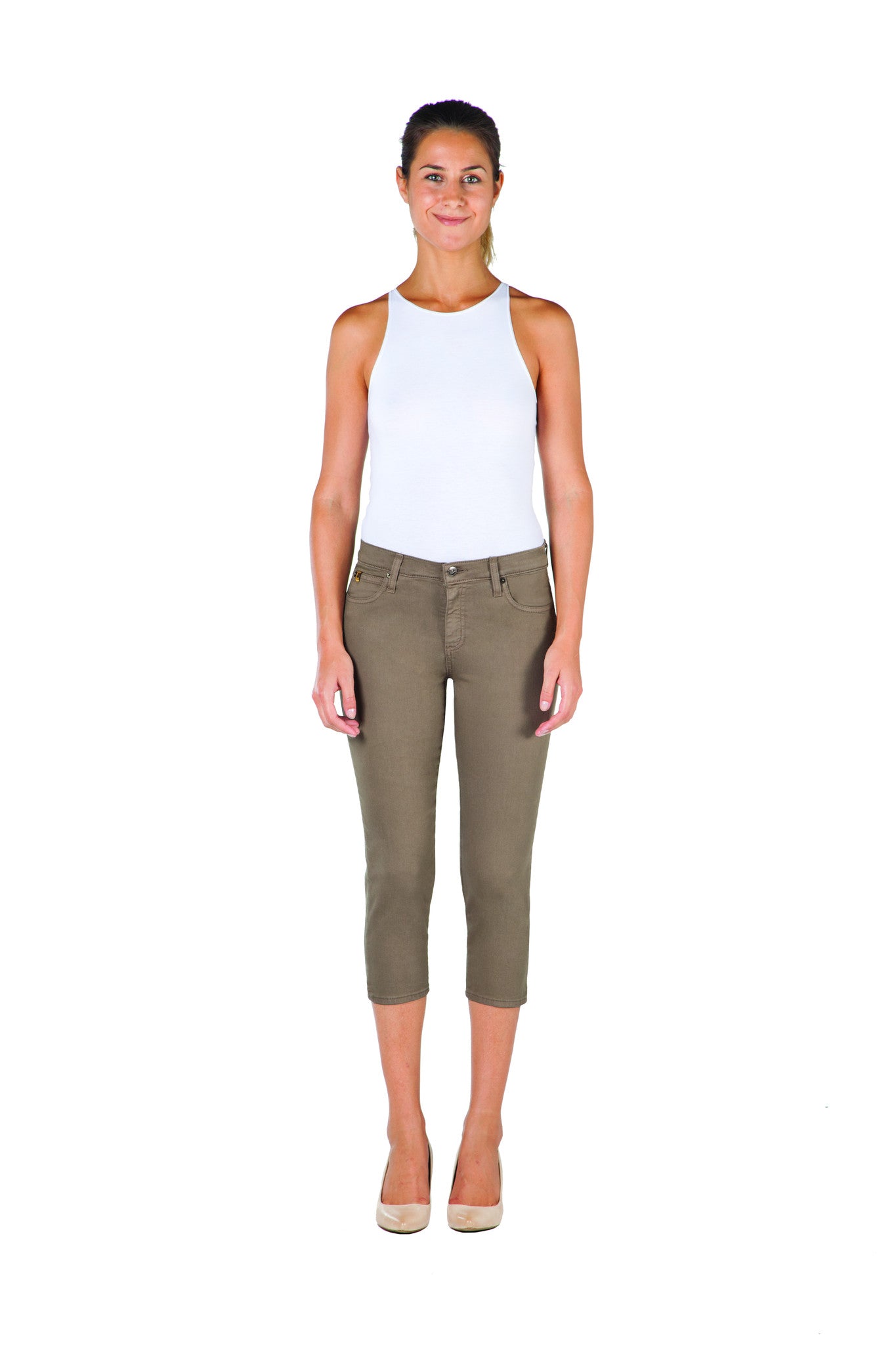 1304 (White, Black, Taupe Denim Capri)