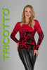 Tricotto Black red pullover sweater with front sequin detail, shown with black vegan pant 977-F24