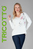 Tricotto stretch knit off white pink pullover sweater with front pink print detail