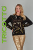 Tricotto Black Gold sweater with gold sequin fashion print detail on front