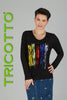 Tricotto Long sleeve black t-shirt with striking front multi colored sequin detail