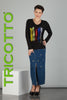 Tricotto Long sleeve black t-shirt with striking front multi colored sequin detail