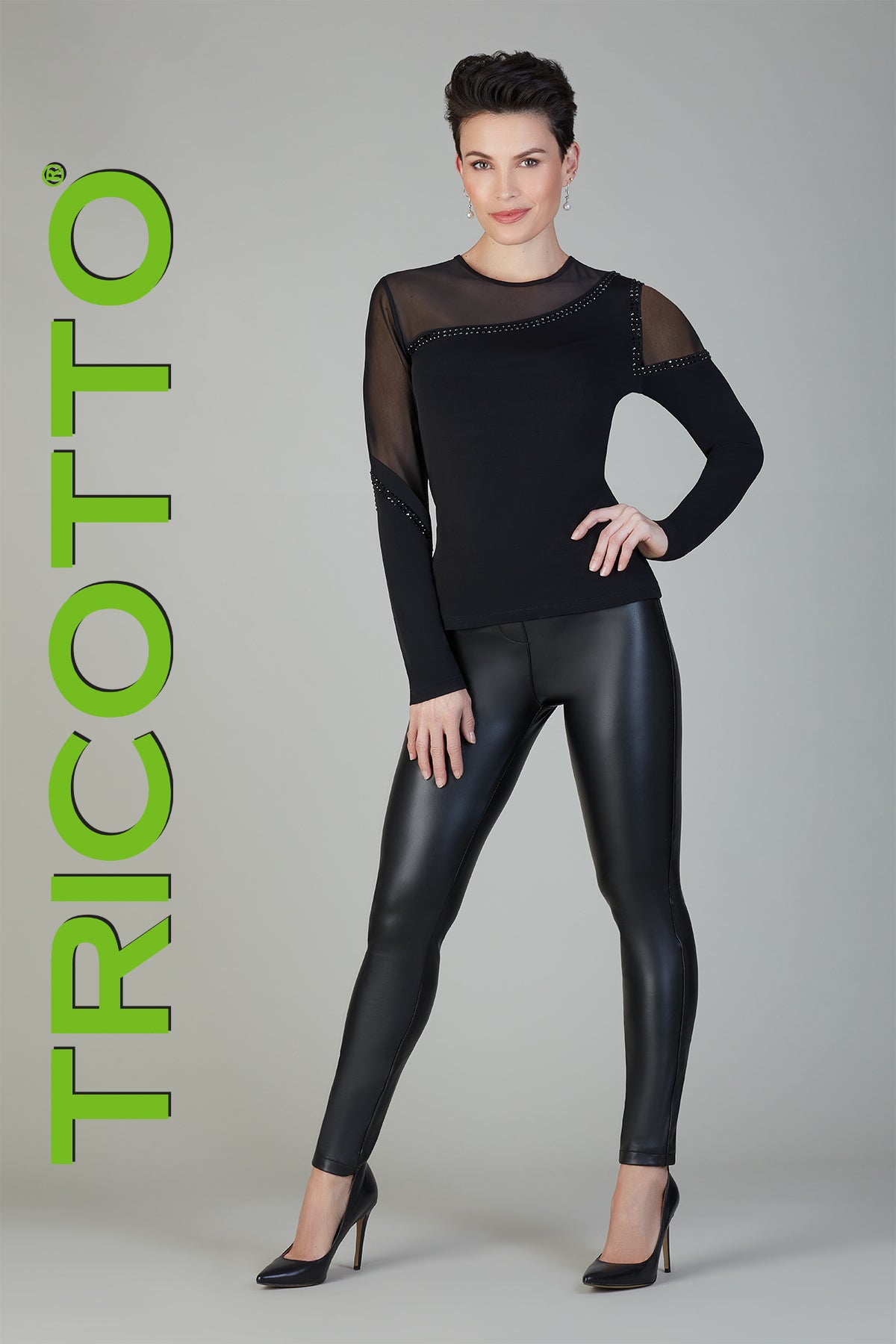 Tricotto Black T-shirt with sheer sequin detail on front & back