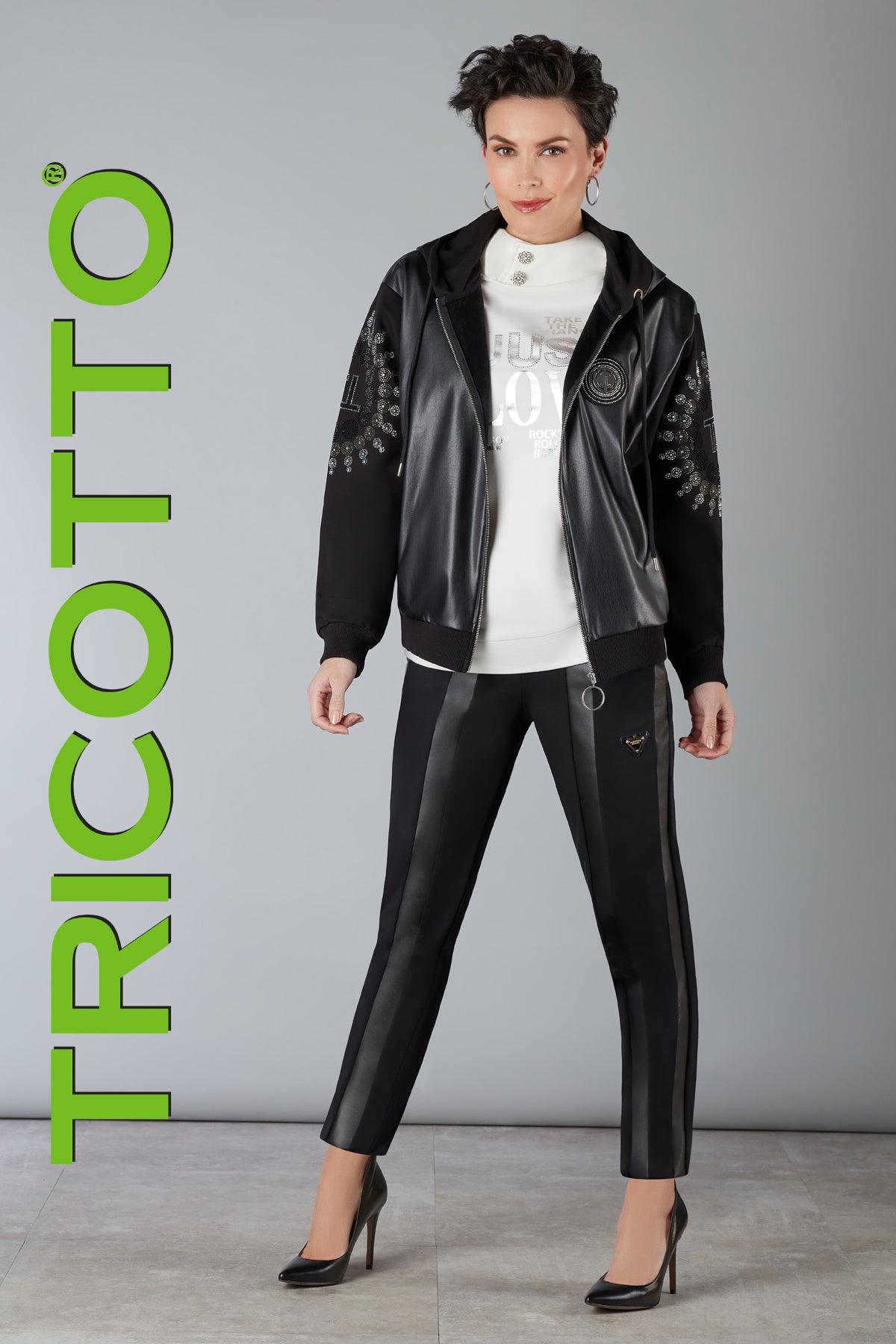 Tricotto Bling Jacket-Tricotto Polyurethane Jacket-Tricotto Clothing Montreal-Leather Jackets Online Canada