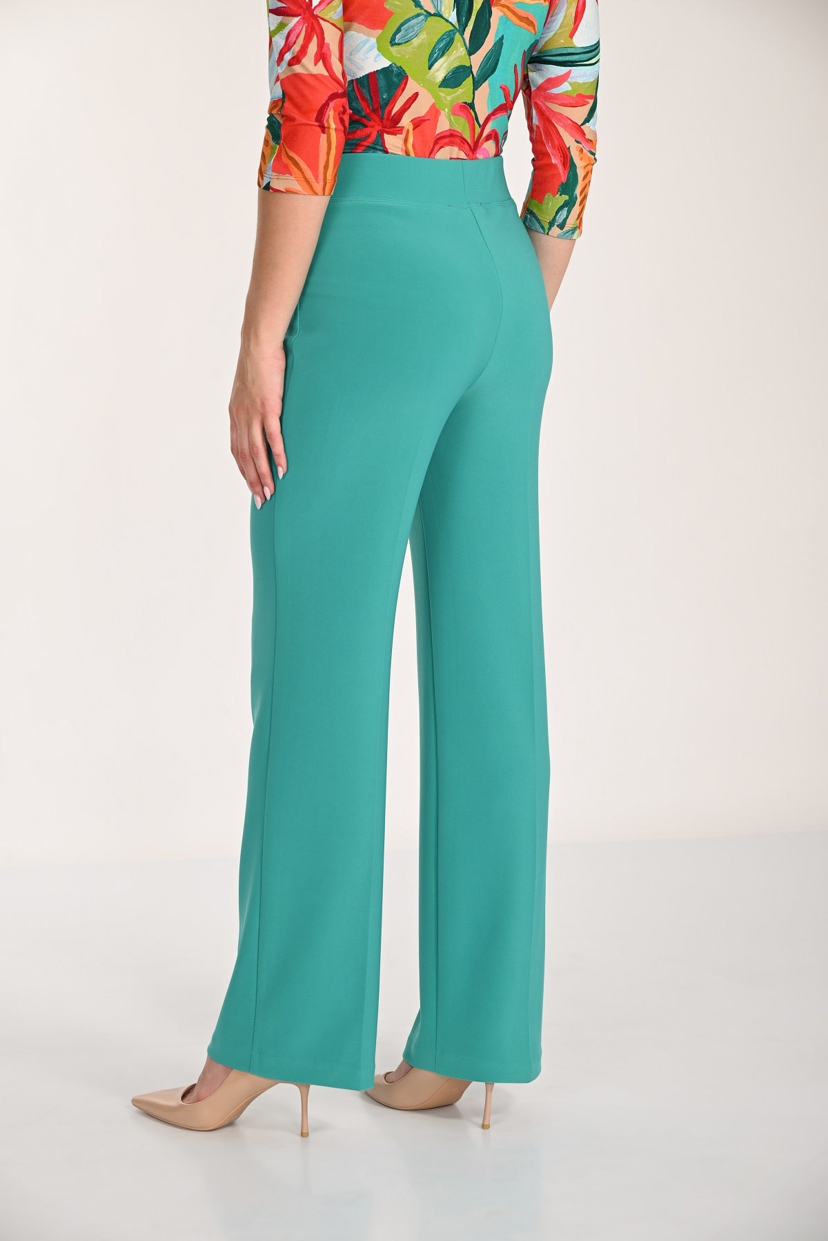 Ocean green pull on wide leg pant with 32 inch inseam
