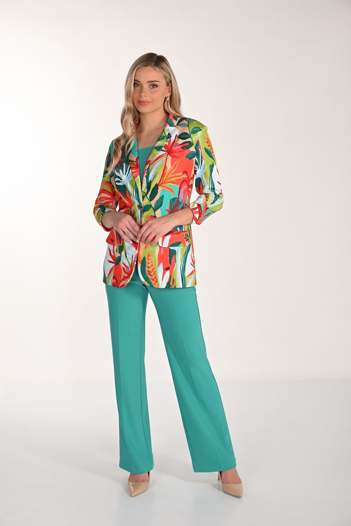 Ocean green pull on wide leg pant with 32 inch inseam