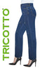 Tricotto High Waisted wide leg 5 pocket blue jeans with front crystal stone detail