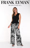 Frank Lyman Montreal Black Beige Print Palazzo Pant With Pull On Waistband