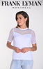 Frank Lyman Montreal White Embellished sheer top T-shirt-White T-shirt With Embellished Top