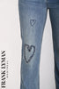 Frank Lyman Montreal High Rise Relaxed Leg Blue Jeans With Sequin Heart Detail