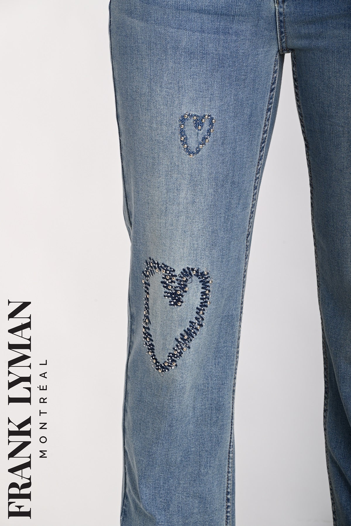 Frank Lyman Montreal High Rise Relaxed Leg Blue Jeans With Sequin Heart Detail