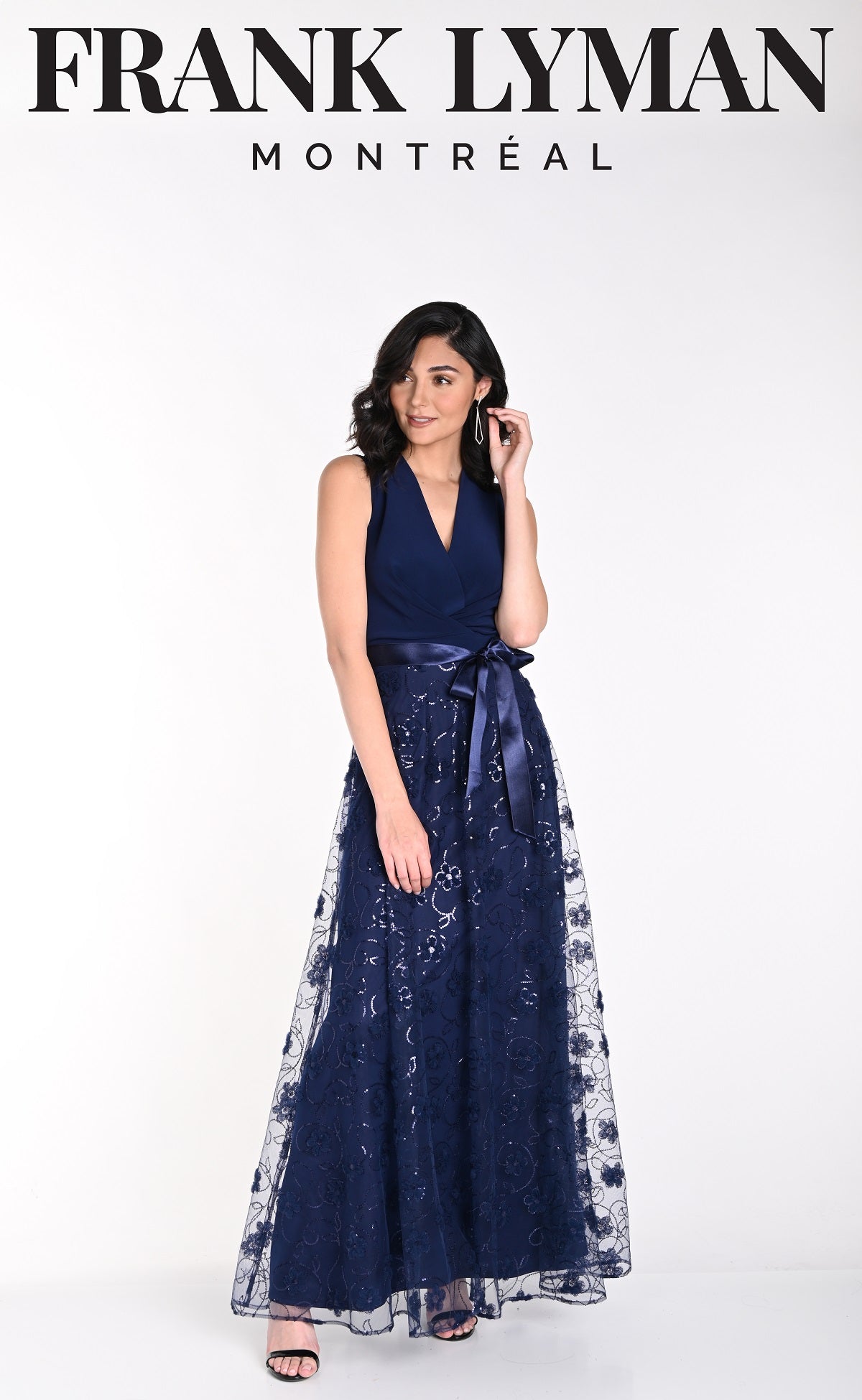 Frank Lyman Montreal Sequin Embroidered Navy Evening Gown