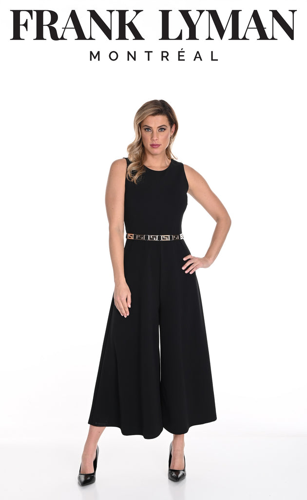 Frank Lyman Montreal Belted One Piece Black Jumpsuit With Belt and concealed back zipper