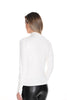 Frank Lyman Montreal Off white mock neck sweater with white pearl detail on shoulder and cuff.