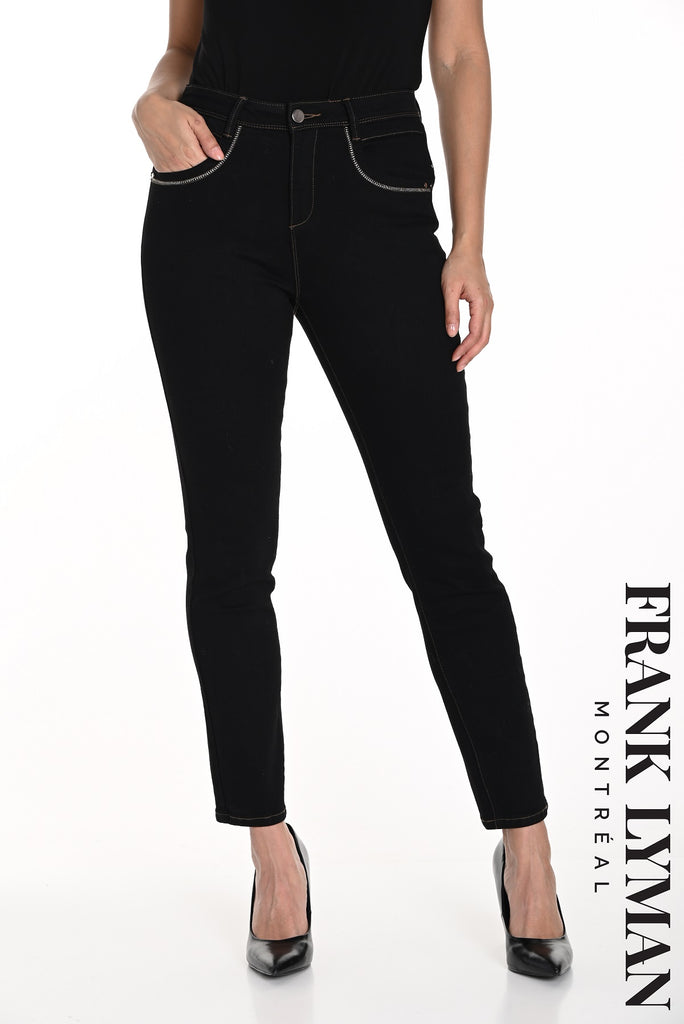 Frank Lyman Montreal Cotton Blend Black Jeans With Gold Stitching Detail