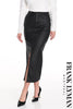 Frank Lyman Montreal 5 Pocket Black Polyurethane Maxi Skirt With Front Pleat Opening