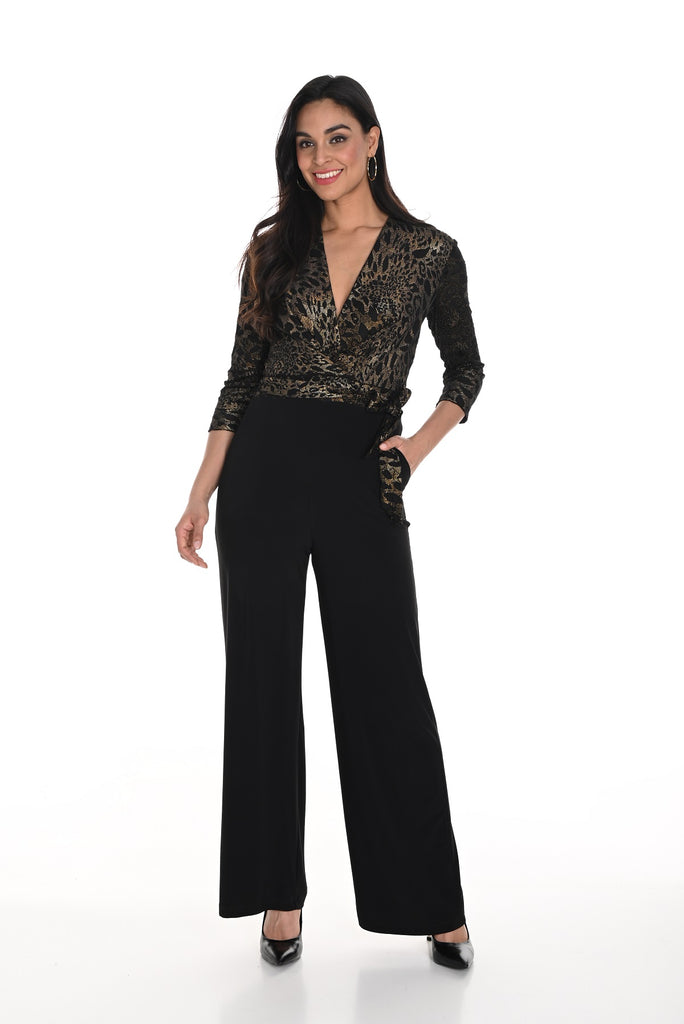 Frank Lyman Montreal One piece jumpsuit with long sleeves in black copper