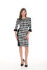 Frank Lyman Montreal Textured Knit Black off white knit dress with flattering side black panels