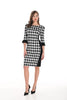 Frank Lyman Montreal Textured Knit Black off white knit dress with flattering side black panels