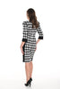 Frank Lyman Montreal Textured Knit Black off white knit dress with flattering side black panels