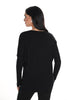 Frank Lyman Black sweater with silver crystal stone heart detail in tunic length with dolman sleeve.