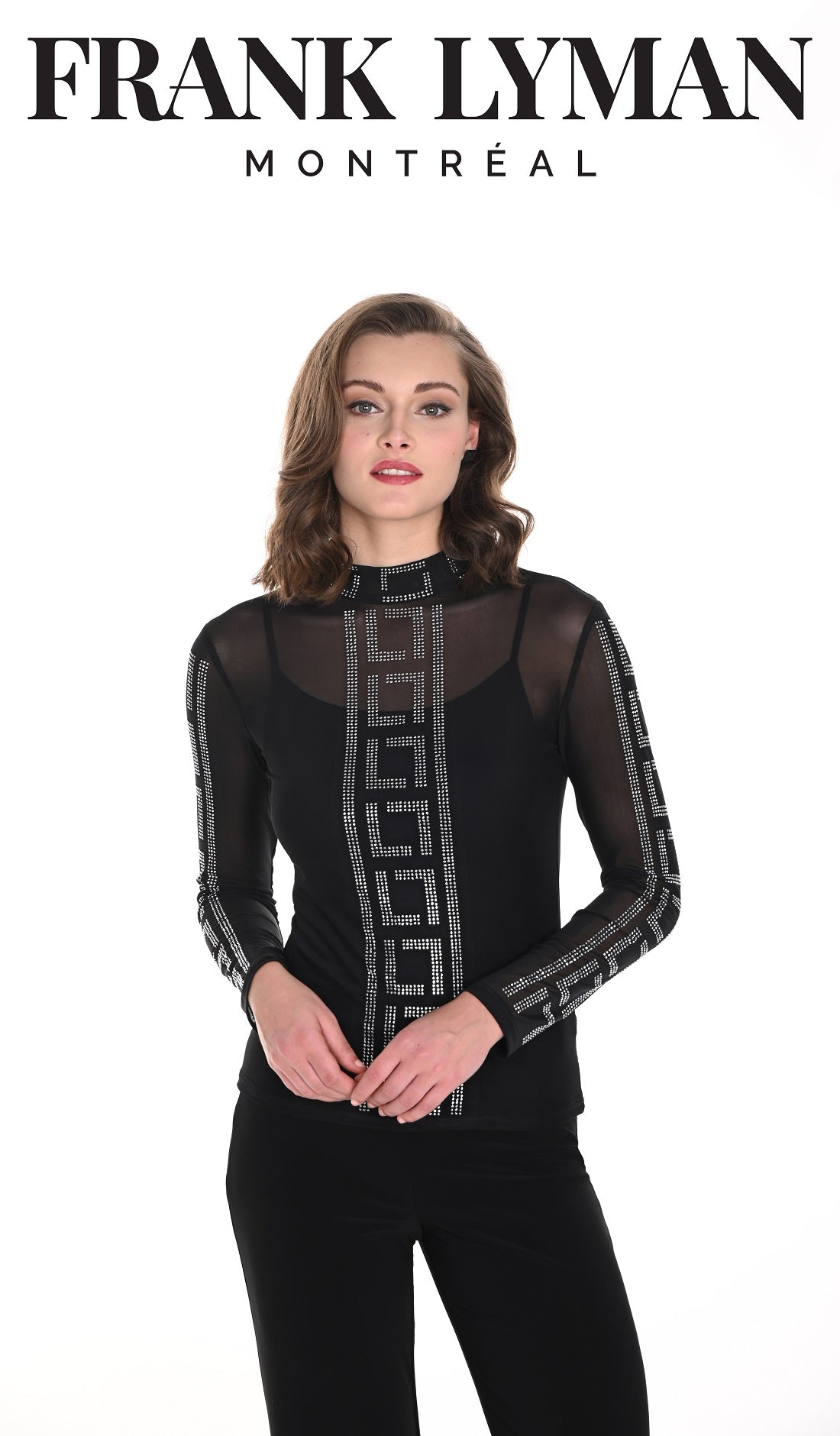 Frank Lyman Montreal Black Sheer Top with silver crystal stone detail