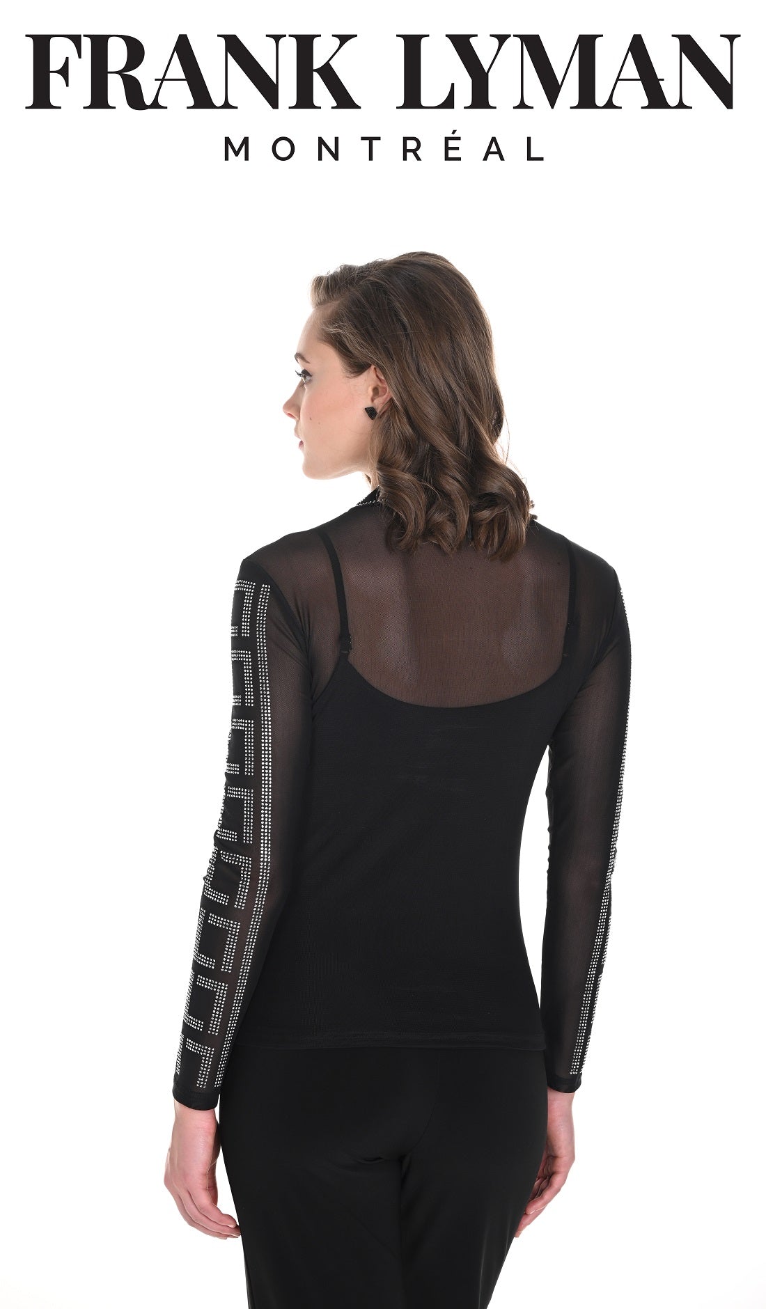 Frank Lyman Montreal Black Sheer Top with silver crystal stone detail