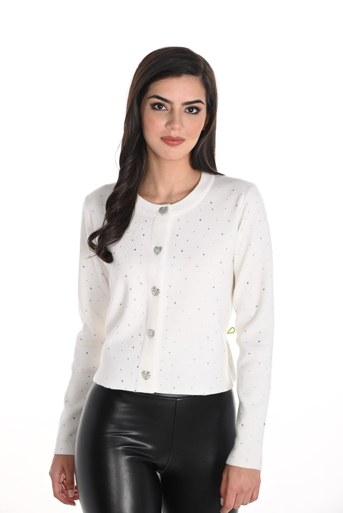 Frank Lyman Montreal Off white short cardigan with front and back sequin detail