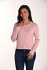 Blush cropped cardigan sweater with silver sequin and heart button detail