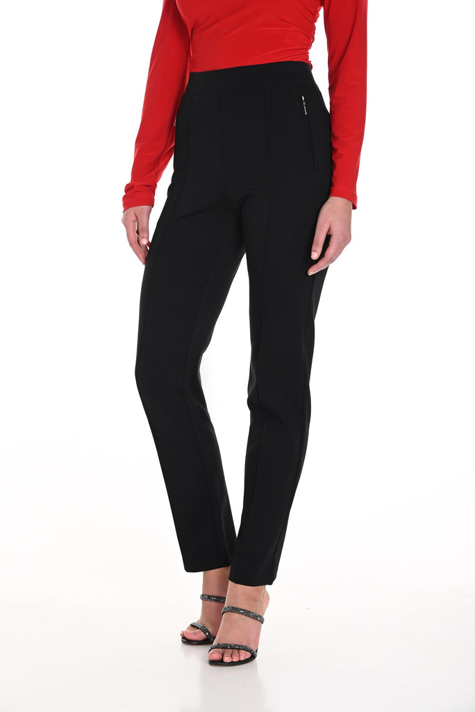 Frank Lyman Montreal Stretch Knit Black Pull on Pant with zippered pockets