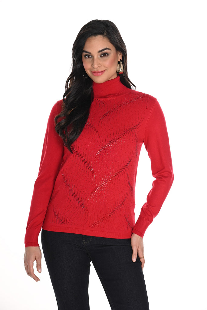 Frank Lyman Montreal Red Sequin Turtle neck sweater