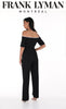 Frank Lyman Montreal Off-white Black Off the shoulder knit jumpsuit