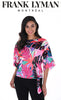 Floral Woven knit pullover Top-Black-Pink Floral Knit Tops with front tie detail