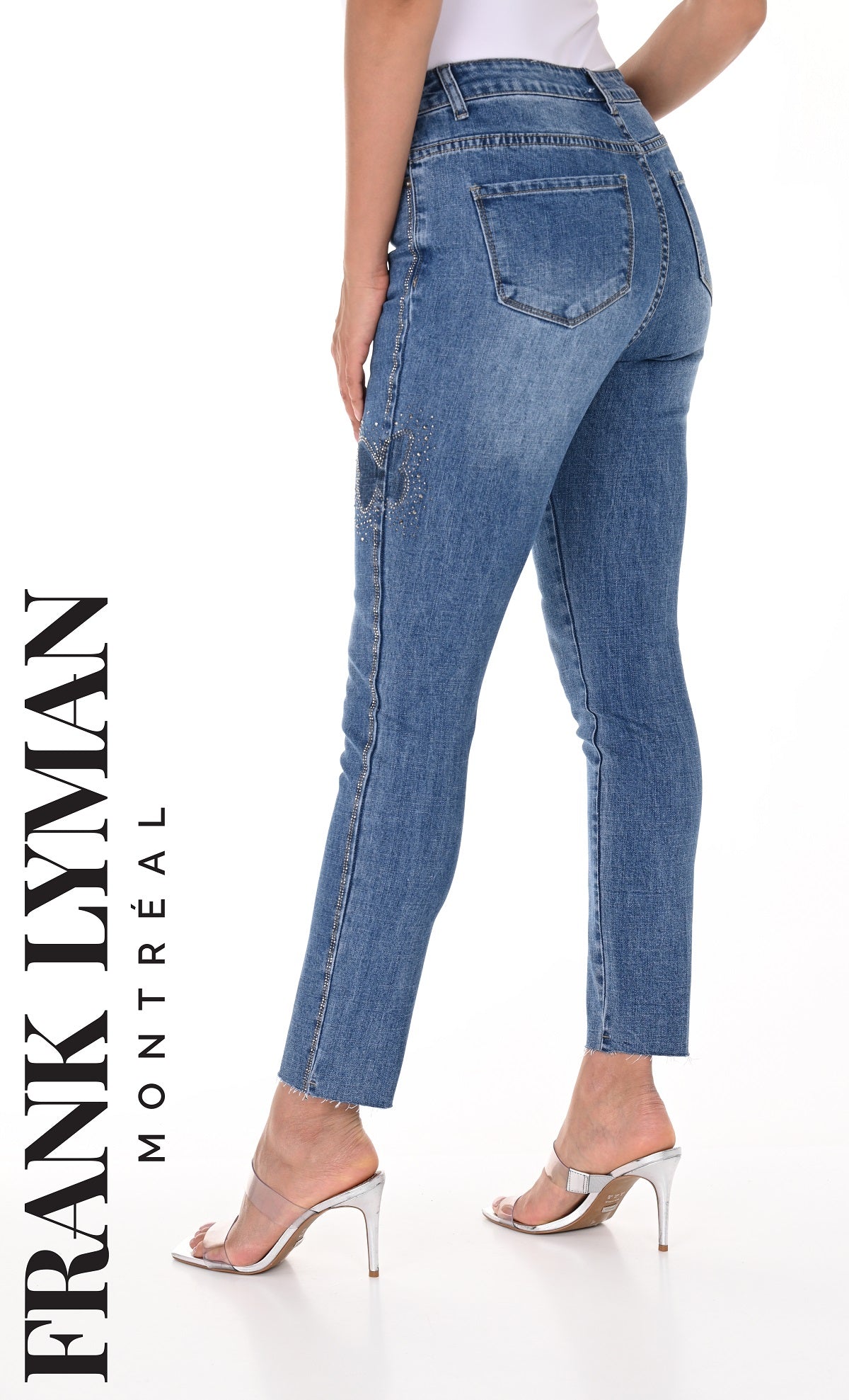 Frank Lyman Montreal Denim Blue Jeans With Sequin Butterfly side detail