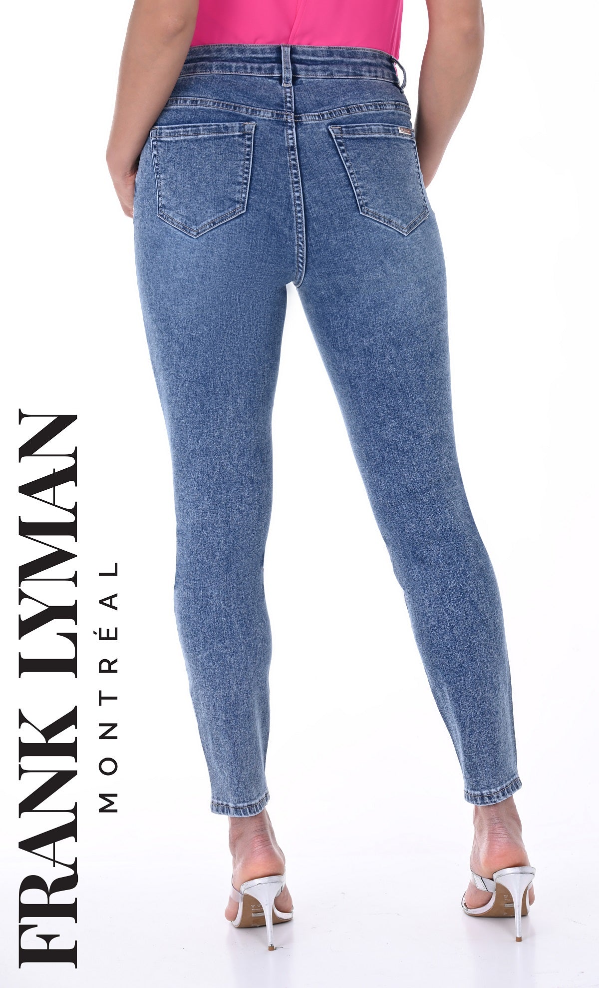 Frank Lyman Montreal Denim Blue Jeans With Sequin Milan Print Detail On Front