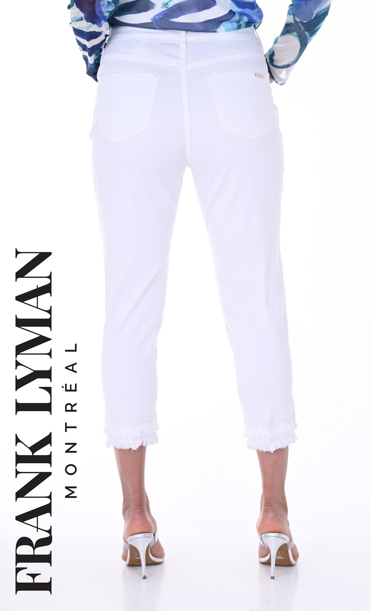 Frank Lyman Montreal White Cropped Jeans With Frayed Hem Detail